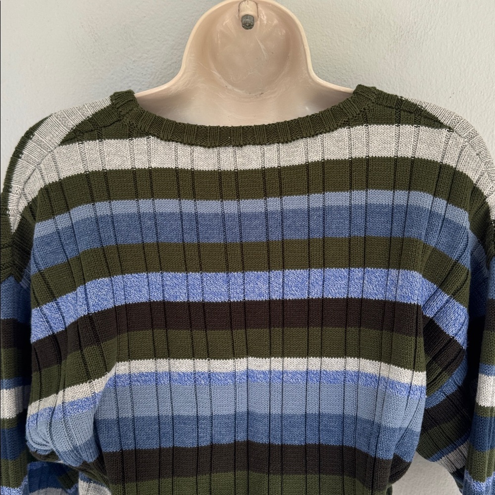 Le Lis green blue stripe stretch ribbed knit cropped long sleeve sweater small - Picture 10 of 14